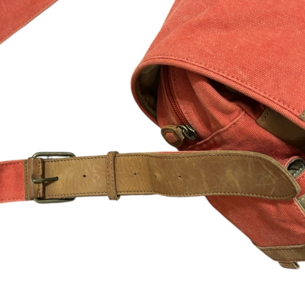 Vintage L.L. Bean Canvas Messenger Bag/ Satchel/Leather Trim/Salmon Red - Picture 13 of 16